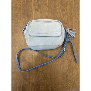 GiGi New York Cross Body Bag Blue Pebbled Leather Front Flap Zip FLAWS